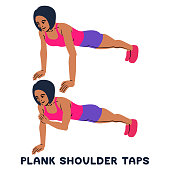 istock Plank shoulder taps. Sport exersice. Silhouettes of woman doing exercise. Workout, training. 1094508718