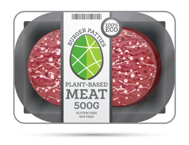 illustrations, cliparts, dessins animés et icônes de viande à base de plantes dans un emballage isolé sur le blanc. concept végétalien. - eating burger