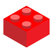 istock A plastic block. red plastic block brick block on white background. flat style. construction block icon. 1022943528
