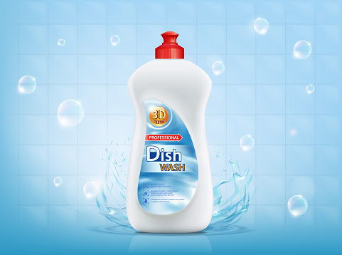 Plastic bottle with dishwashing liquid soap