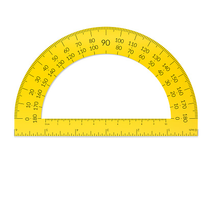 Plastic circular protractor with a ruler in metric and imperial units
