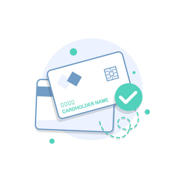 Plastic debit or credit card with a payment approved icon Plastic debit or credit card with a payment approved icon credit card stock illustrations