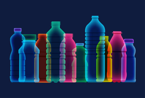 Plastic Drinks Bottles Overlapping X-ray effect of drinks bottles suggesting environmental issue. supermarket silhouettes stock illustrations