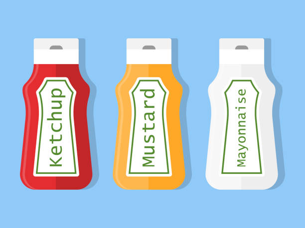 Plastic Ketchup Mustard Food Squeeze Label Bottle Isolated Product. Mustard Ketchup Fast Food Squeeze Label Vector Isolated eps 10 ketchup stock illustrations