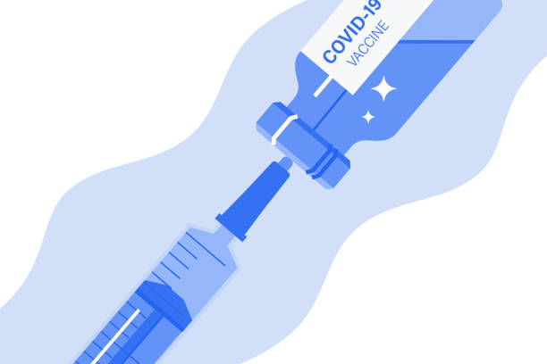 пластиковый шприц с иглой и бутылкой. концепция вакцинации - covid vaccine stock illustrations