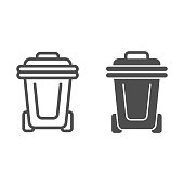 istock Plastic trash can line and solid icon, Cleaning service concept, plastic dust bin sign on white background, recycle garbage can icon in outline style for mobile concept, web design. Vector graphics. 1282942695
