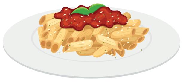 Plate of penne pasta with tomato sauce Plate of penne pasta with tomato sauce illustration pasta clipart stock illustrations