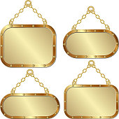 set of isolated golden plaques hanging on a chain