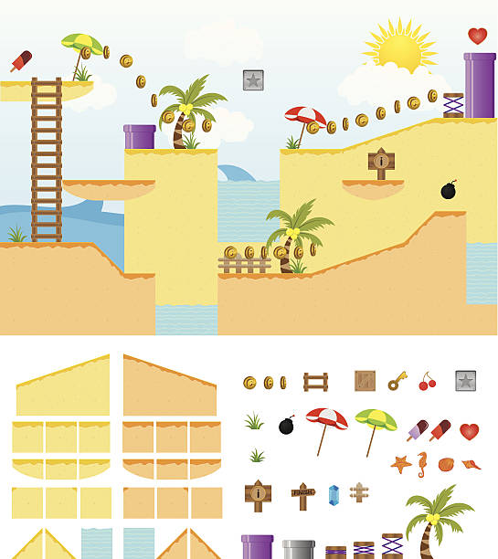 Platform Game Summer Beach vector art illustration