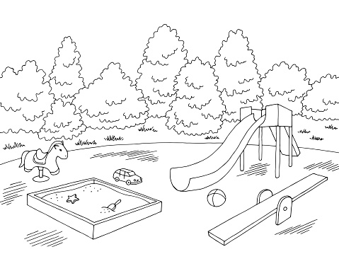 Playground graphic black white landscape sketch illustration vector