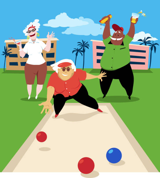 ilustrações de stock, clip art, desenhos animados e ícones de playing bocce with friends - grandparents vertical