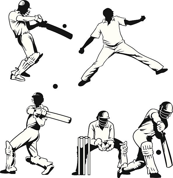 illustrazioni stock, clip art, cartoni animati e icone di tendenza di serie gioco di cricket - pioli