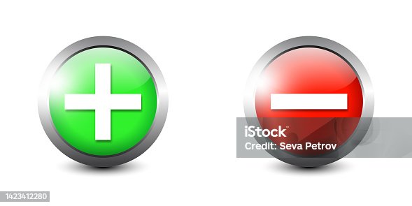 istock Plus and minus round buttons. Add and cance signs. Flat vector illustration. 1423412280