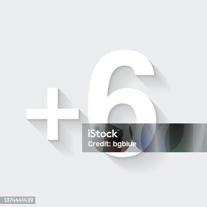 istock +6, Plus six. Icon with long shadow on blank background - Flat Design 1374441439