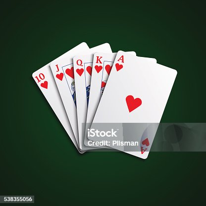 istock Pocker cards flush hearts hand 538355056