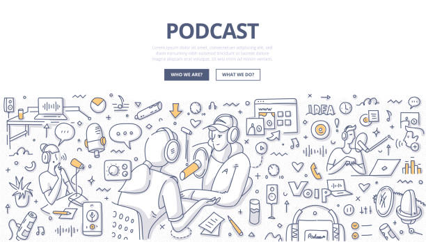 podcast doodle konzept - interview stock-grafiken, -clipart, -cartoons und -symbole