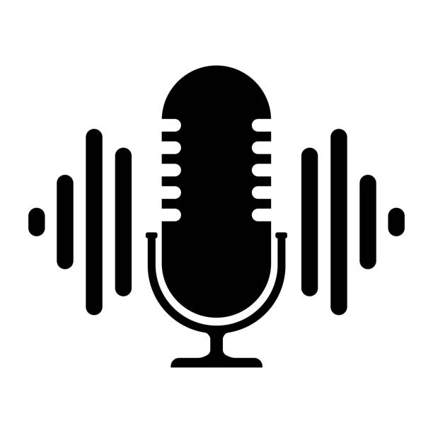 podcast. symbol auf weißem hintergrund, symbol, stempel, logo. stock-vektor-illustration. - mikrofon stock-grafiken, -clipart, -cartoons und -symbole