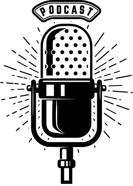 podcast. retro-mikrofon isoliert auf weißem hintergrund. gestaltungselement für emblem, schilder, aufkleber - mikrofon stock-grafiken, -clipart, -cartoons und -symbole