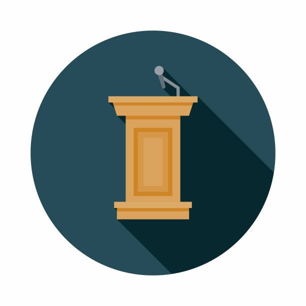 Podium Flat Design Elections Icon with Side Shadow A colored flat design politics and election icon with a long side shadow. Color swatches are global so it’s easy to edit and change the colors. presentation speech clipart stock illustrations