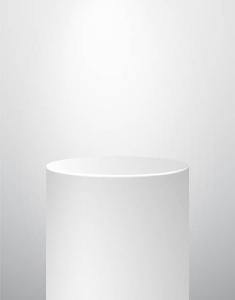 Podium Pedestal Museum Stage. Realistic Vector. Geometric Blank 3D Spotlight Stand. Cylinder Prism.