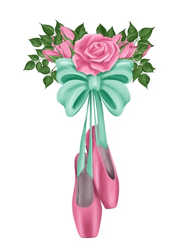 Pointe shoes and roses, vector illustration