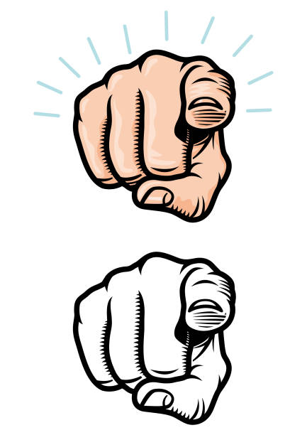 Pointing finger illustration A pointing finger, in colour and black and white pointing stock illustrations