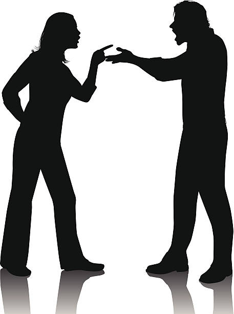 Pointing Fingers Silhouette of a couple in a fight. Files included - ai (version 8 and CS3) and eps (version 8) divorce silhouettes stock illustrations