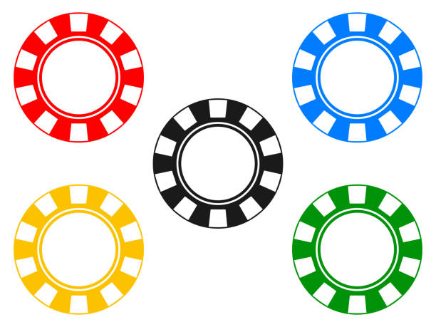 Poker chip colorful set icon. Poker chip colorful set icon. Red, blue, yellow, black and blue poker chips isolated on the white background gambling chip stock illustrations