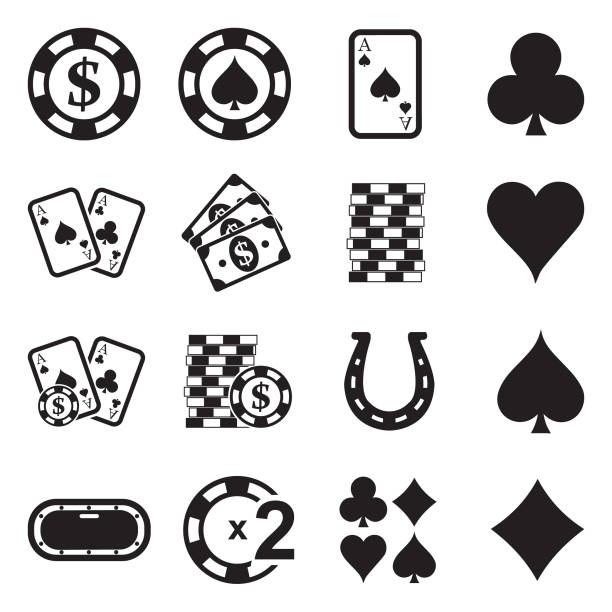 Poker Icons. Black Flat Design. Vector Illustration. Poker, Gambling, Game, Las Vegas gambling chip stock illustrations