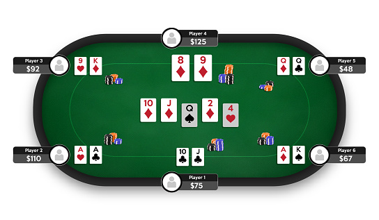 Poker table. Online poker room. Texas Hold'em game illustration. Online game concept.