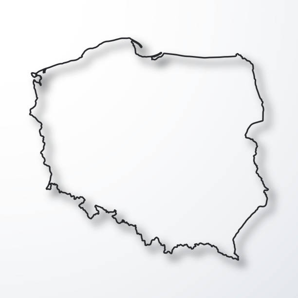 Map of Poland created with a thin black outline and a shadow, isolated on a blank background. Vector Illustration (EPS10, well layered and grouped). Easy to edit, manipulate, resize or colorize. Please do not hesitate to contact me if you have any questions, or need to customise the illustration. http://www.istockphoto.com/portfolio/bgblue