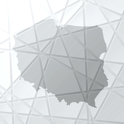 Poland map with mesh network on white background