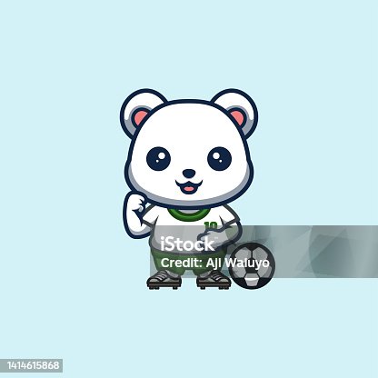 istock Polar Bear Football Cute Creative Kawaii Cartoon Mascot Logo 1414615868