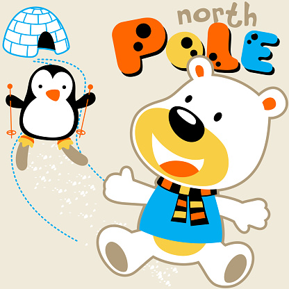 ペンギン子供のtシャツのデザイン壁紙ベクトル漫画のイラストとスキーを遊ぶホッキョクグマ おもちゃのベクターアート素材や画像を多数ご用意 Istock