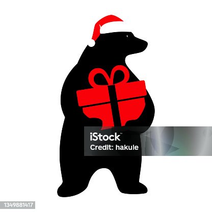 istock Polar bear wearing Santa hat, holding the gift box, vector illustration 1349881417