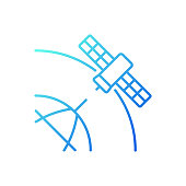 Polar Satellite gradient linear vector icon. Artifial satelite investigating pole surface, magnetosphere. Thin line color symbol. Modern style pictogram. Vector isolated outline drawing