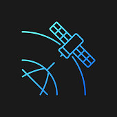 Polar Satellite gradient vector icon for dark theme. Artifial satelite investigating pole surface, magnetosphere. Thin line color symbol. Modern style pictogram. Vector isolated outline drawing