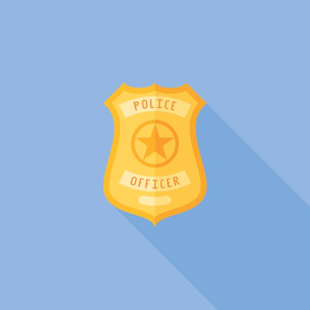 Police badge flat icon with long shadow Police badge flat icon with long shadow on blue background. Vector illustration. police badge stock illustrations