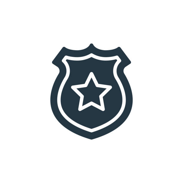 police badge icon. Glyph police badge icon for website design and mobile, app development, print. police badge icon from filled crime collection isolated on white background.. police badge icon. Glyph police badge icon for website design and mobile, app development, print. police badge icon from filled crime collection isolated on white background. police badge stock illustrations