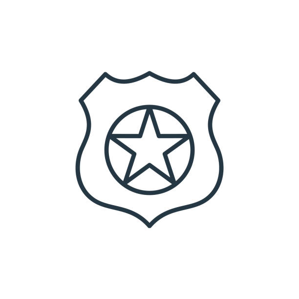 police badge icon vector from law concept. Thin line illustration of police badge editable stroke. police badge linear sign for use on web and mobile apps, logo, print media.. police badge icon vector from law concept. Thin line illustration of police badge editable stroke. police badge linear sign for use on web and mobile apps, logo, print media. police badge stock illustrations