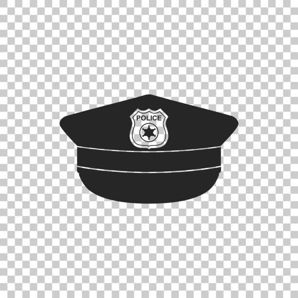 Police cap with cockade icon isolated on transparent background. Police hat sign. Flat design. Vector Illustration  police hat stock illustrations