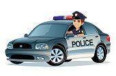 Illustration of a Police car with a cop on white background