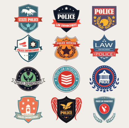 Police department badges label and design elements. Vector Illus