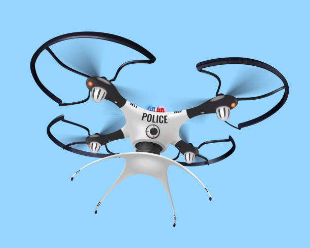 police drone realistic Isolated police drone realistic composition with police mark on his front side vector illustration drone clipart stock illustrations