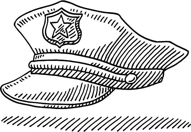 Police Hat Drawing Hand-drawn vector drawing of a Police Hat. Black-and-White sketch on a transparent background (.eps-file). Included files are EPS (v10) and Hi-Res JPG. police hat stock illustrations