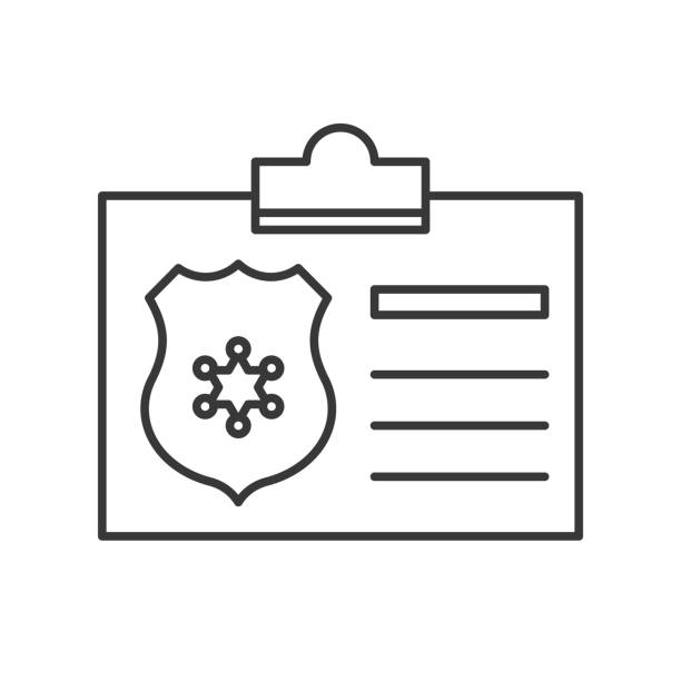 полицейское удостоверение личности, связанный с полицией значок, наброски редактируемого инсульта - fbi stock illustrations