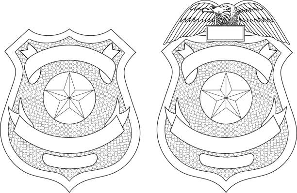 Police Law Enforcement Badge or Shield Police Law Enforcement Badge or Shield is an illustration of a police or law enforcement badge with and without the eagle on top. Includes open space for your specific text such as location, badge number, etc. police badge stock illustrations