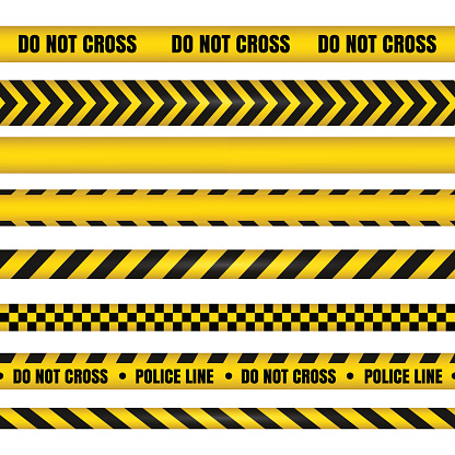 Police line and do not cross ribbons. Danger tapes.