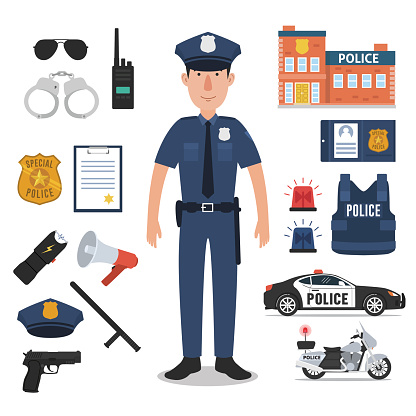 Police officer with police professional equipments