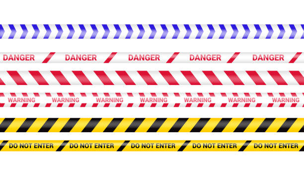 полицейская лента, линия опасности преступности. осторожно, полицейские линии изолированы. предупреждающие баррикадные ленты. набор преду - fbi stock illustrations